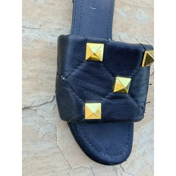 Valentino Garavani Roman Stud Matelasse Slide Sandals Black 40 - Picture 3 of 8